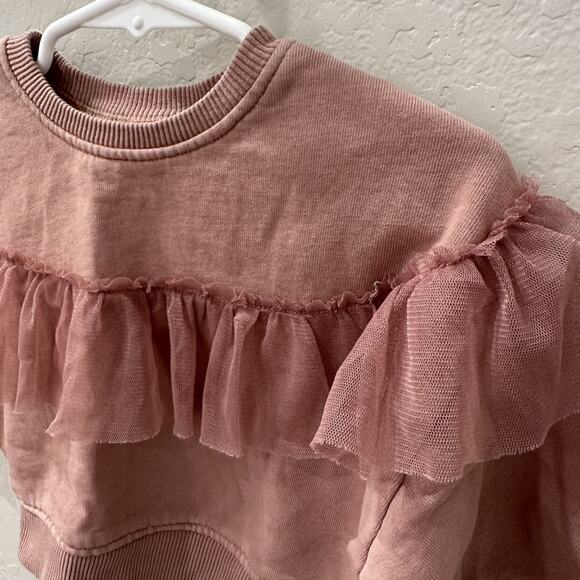 Zara Dark Blush Pink Tulle Ruffle Sweatshirt - Picture 2 of 6